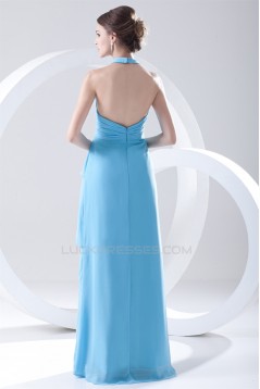 Most Popular Halter Side Drapping Best Long Blue Chiffon Bridesmaid Dresses 02010142