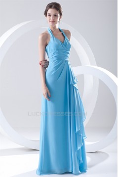 Most Popular Halter Side Drapping Best Long Blue Chiffon Bridesmaid Dresses 02010142