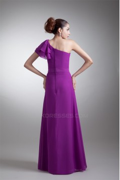 A-Line One-Shoulder Ruffles Floor-Length Purple Bridesmaid Dresses 02010146