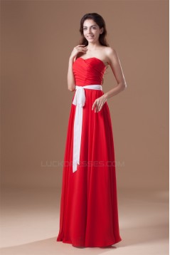 A-Line Sweetheart Floor-Length Chiffon Long Red Bridesmaid Dressess 02010156