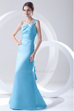 A-Line One-Shoulder Floor-Length Pleats Sleeveless Long Satin Bridesmaid Dresses 02010158