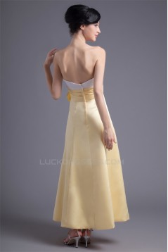 A-Line Ankle-Length Satin Soft Handmade Flowers Bridesmaid Dresses 02010183