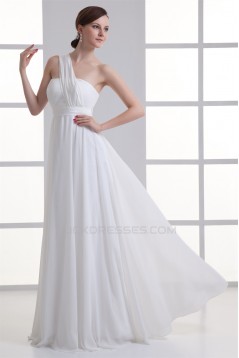 A-Line One-Shoulder Sleeveless Chiffon Long White Bridesmaid Dresses 02010185