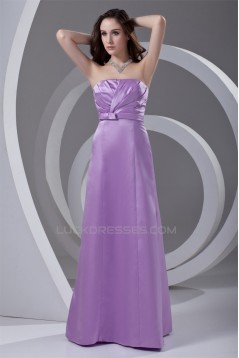 A-Line Strapless Bows Satin Floor-Length Bridesmaid Dresses 02010187