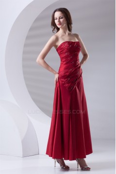 Soft Sweetheart A-Line Pleats Taffeta Sleeveless Long Red Bridesmaid Dresses 02010203