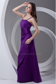 A-Line Spaghetti Straps Satin Beading Floor-Length Long Purple Bridesmaid Dresses 02010204