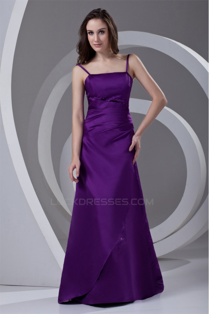 A-Line Spaghetti Straps Satin Beading Floor-Length Long Purple Bridesmaid Dresses 02010204