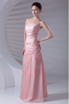 A-Line Strapless Ruched Sleeveless Long Taffeta Bridesmaid Dresses 02010208