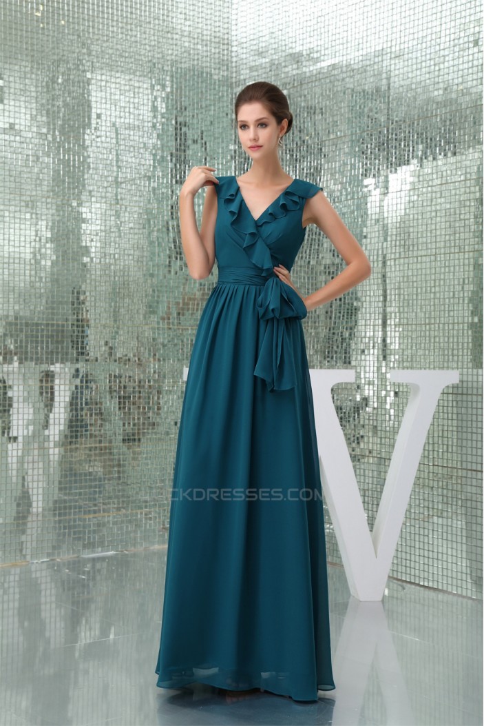 A-Line Chiffon V-Neck Sleeveless Long Bridesmaid Dresses 02010217