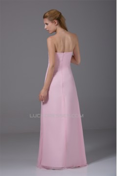 Sleeveless Draped Satin Chiffon Sheath/Column Best Long Pink Bridesmaid Dresses 02010221