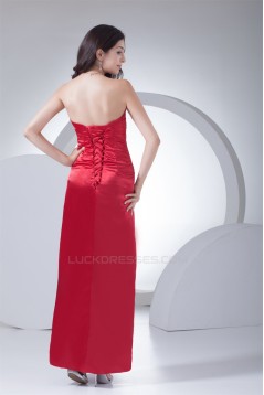 Sleeveless Sheath/Column Ankle-Length Satin Red Bridesmaid Dresses 02010227