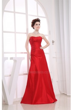A-Line Strapless Taffeta Sleeveless Pleats Soft Long Red Bridesmaid Dresses 02010245