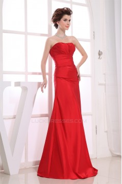 A-Line Strapless Taffeta Sleeveless Pleats Soft Long Red Bridesmaid Dresses 02010245