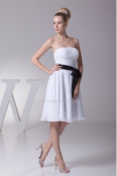 Amazing Pleats Strapless Chiffon Short Black White Bridesmaid Dresses 02010254