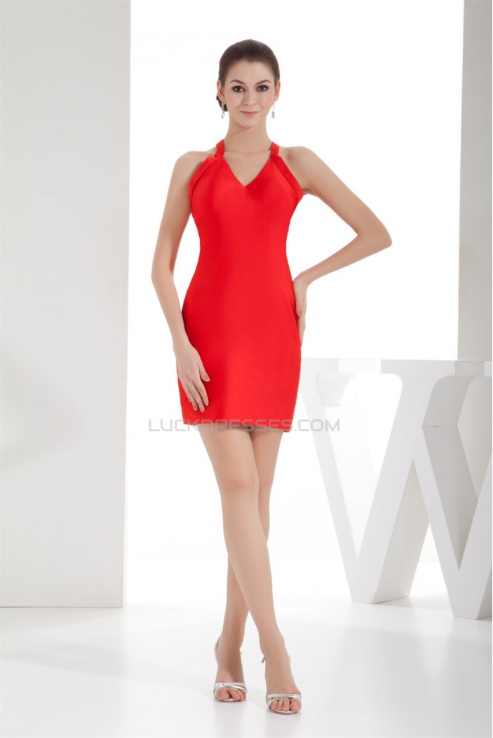 Criss Cross Short/Mini V-Neck Spandex Sheath/Column Short Red Bridesmaid Dresses 02010279