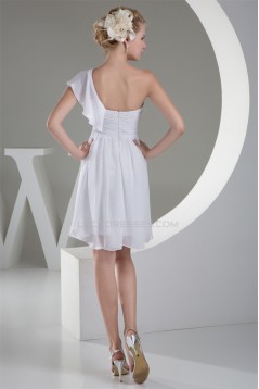 A-Line Short/Mini Sleeveless One-Shoulder Short White Bridesmaid Dresses 02010313