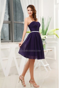 A-Line Soft Sweetheart Ruffles Chiffon Short Purple Bridesmaid Dresses 02010323