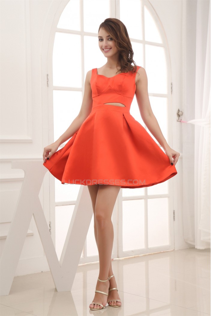 Satin Sleeveless Straps A-Line Short/Mini Bridesmaid Dresses 02010332