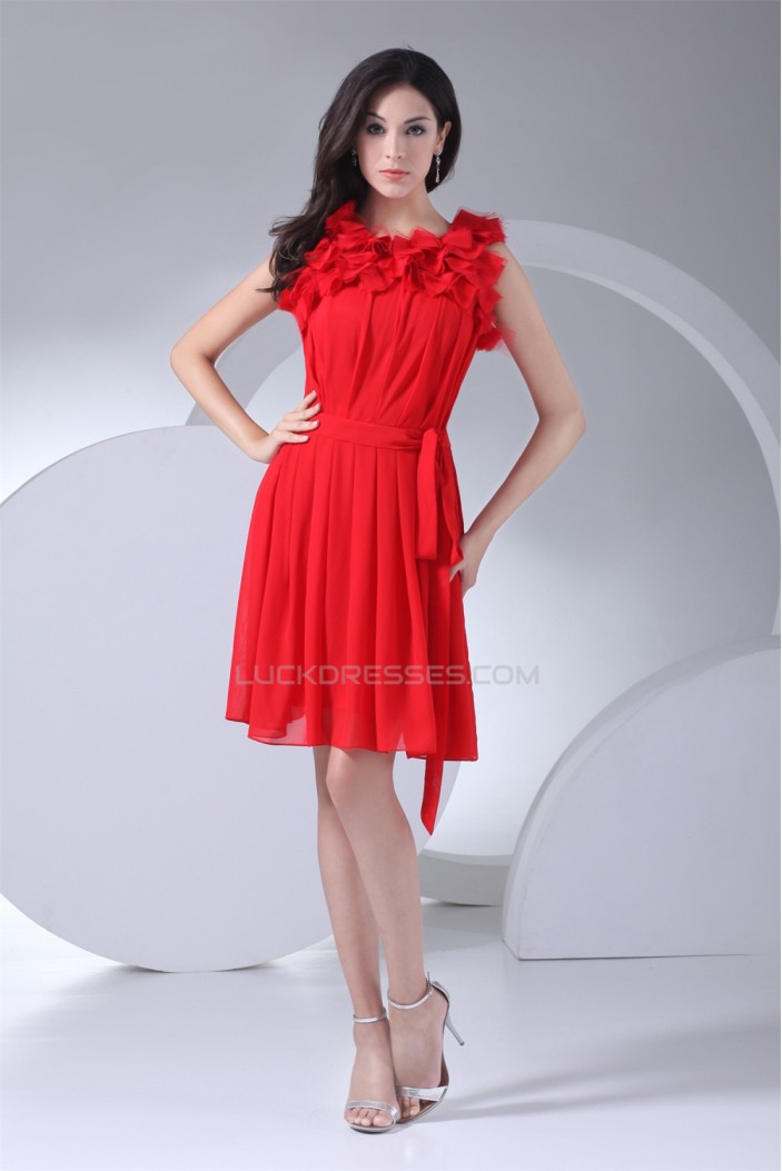 Short/Mini Scoop Ruffles Chiffon Short Red Bridesmaid Dresses 02010335