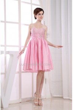 A-Line Short/Mini Sweetheart Beaded Taffeta Sleeveless Pink Bridesmaid Dresses 02010359