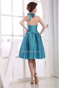 Sleeveless Taffeta Bows Halter Knee-Length Short Bridesmaid Dresses 02010370
