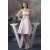 A-Line Strapless Soft Satin Handmade Flowers Short Pink Bridesmaid Dresses 02010374