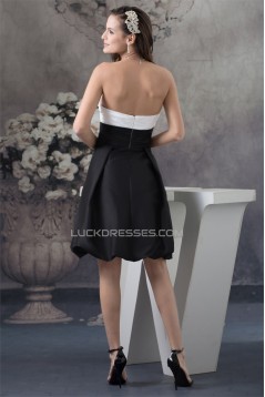 A-Line Knee-Length Strapless Sleeveless Black White Bridesmaid Dresses 02010387