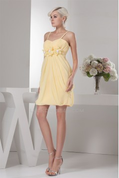 Chiffon Spaghetti Straps Short Yellow Bridesmaid Dresses 02010407