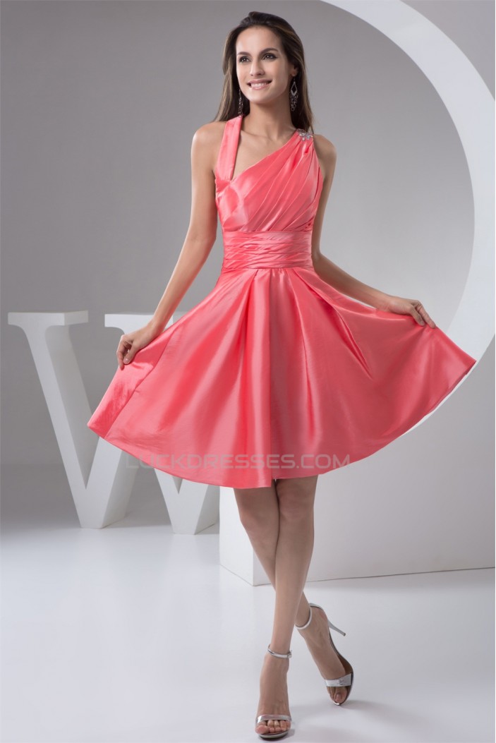 A-Line Sleeveless Taffeta Pleats Short Bridesmaid Dresses 02010409