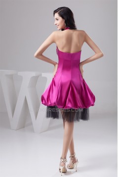 A-Line Sleeveless Silk like Satin Fine Netting Short Bridesmaid Dresses 02010429