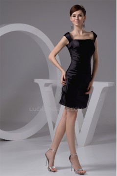 Silk like Satin Short/Mini Sleeveless Straps Short Black Bridesmaid Dresses 02010431