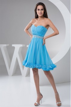 A-Line Sweetheart Beaded Short Blue Chiffon Bridesmaid Dresses 02010444