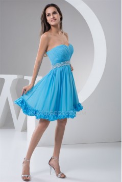 A-Line Sweetheart Beaded Short Blue Chiffon Bridesmaid Dresses 02010444