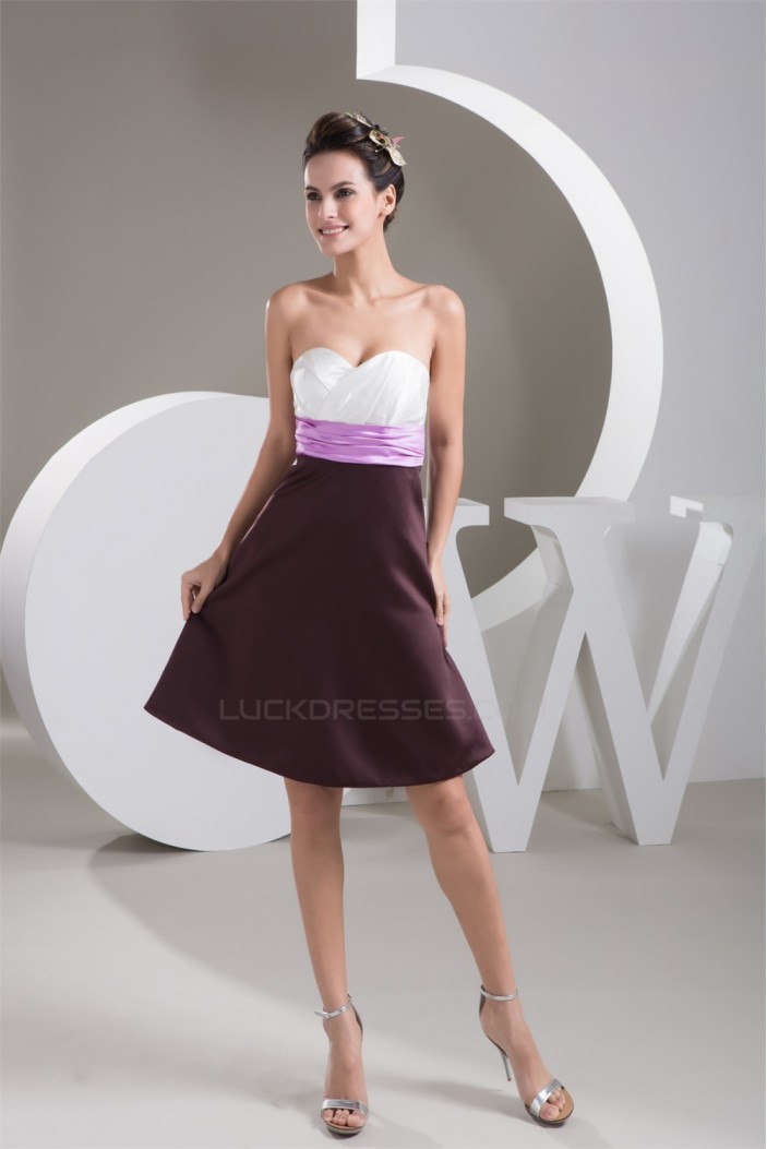 A-Line Sweetheart Criss Cross Knee-Length Short Satin Bridesmaid Dresses 02010450