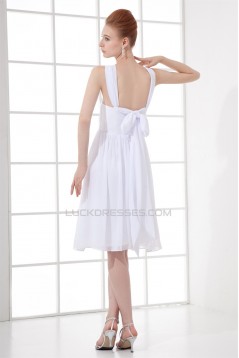Illusion Sleeves Straps Pleats Chiffon Short White Bridesmaid Dresses 02010488