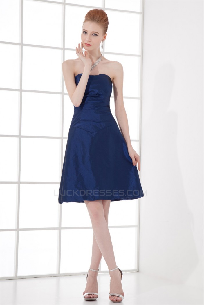 A-Line Strapless Taffeta Soft Short Blue Bridesmaid Dresses 02010497