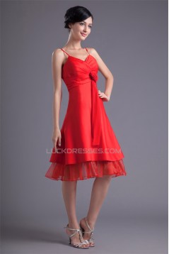 A-Line Handmade Flowers Short Red Bridesmaid Dresses 02010513