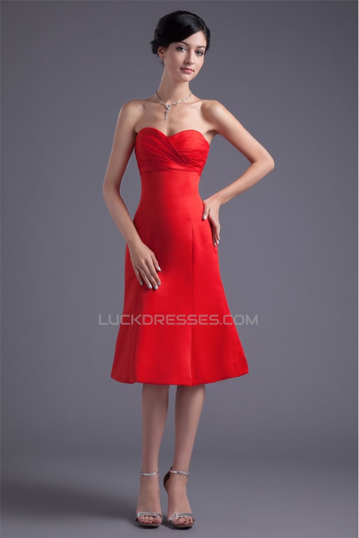 Sleeveless Knee-Length Satin A-Line Short Red Sweetheart Bridesmaid Dresses 02010527