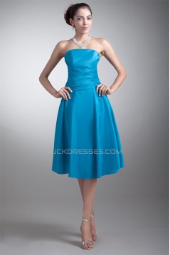 Tea Length Pleats Strapless Sleeveless A-Line Bridesmaid Dresses 02010545