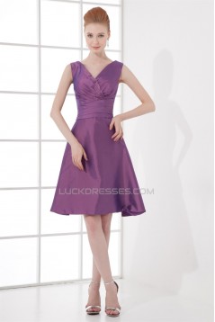 A-Line V-Neck Sleeveless Knee-Length Bows Short Bridesmaid Dresses 02010551