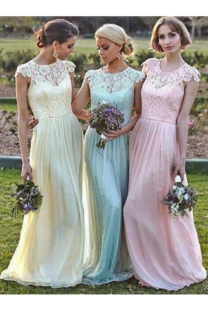 Cap-Sleeves Lace Long Bridesmaid Dresses 3010020