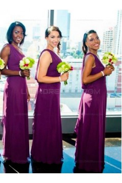 Long Purple Chiffon One-Shoulder Wedding Party Dresses Bridesmaid Dresses 3010086