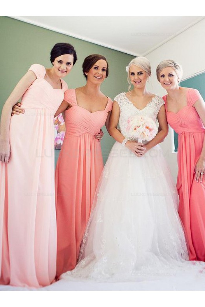 Cap-Sleeves Long Chiffon Wedding Party Dresses Bridesmaid Dresses 3010087