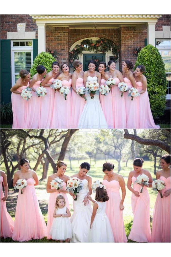 Long Pink Sweetheart Chiffon Wedding Party Dresses Bridesmaid Dresses 3010097