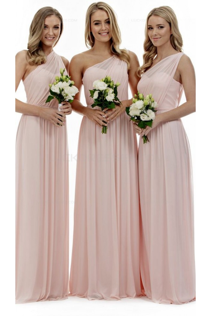 Long Pink One-Shoulder Floor-Length Wedding Guest Dresses Bridesmaid Dresses 3010101