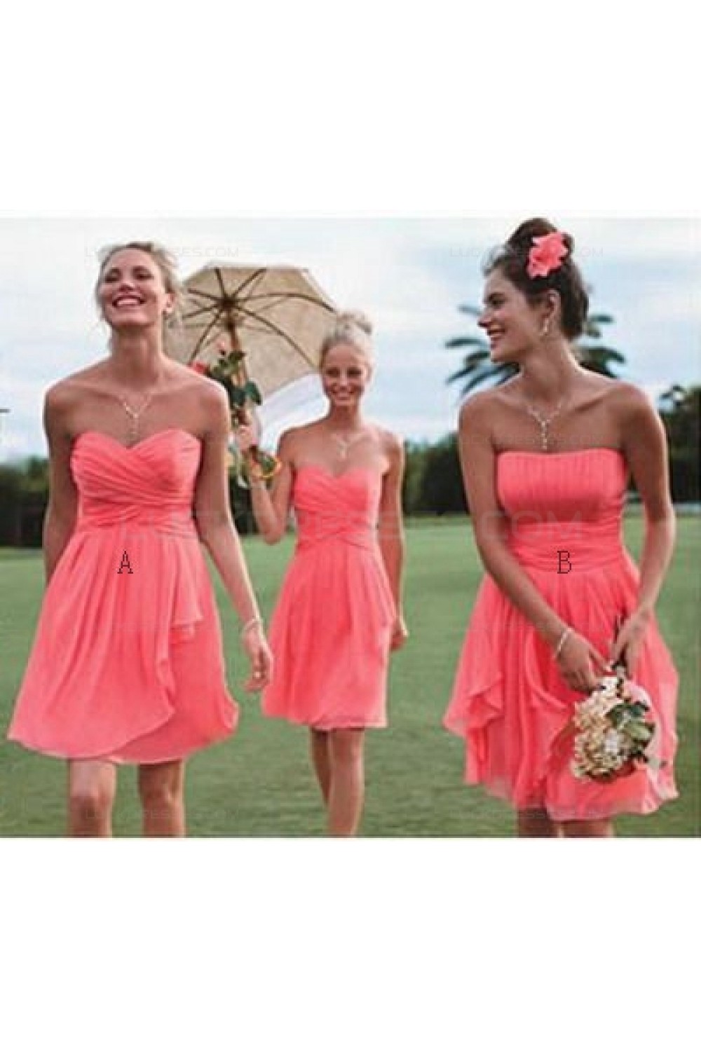 short coral bridesmaid dresses