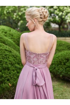 A-Line Lace Chiffon Illusion Neckline Short Wedding Guest Dresses Bridesmaid Dresses 3010220