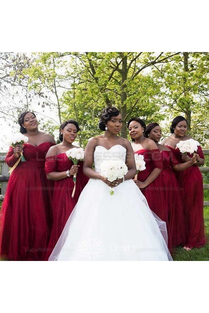3/4 Length Sleeve Burgundy Plus Size Wedding Guest Dresses Bridesmaid Dresses 3010232
