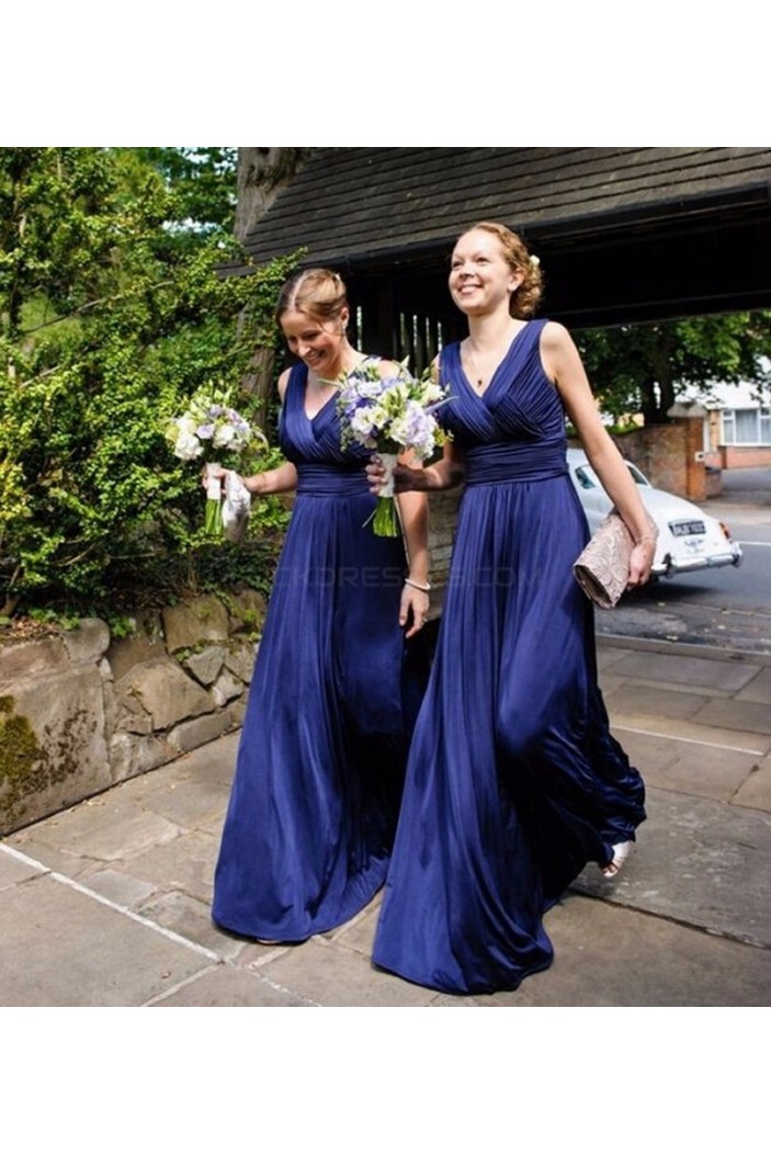 Long Blue V-Neck Wedding Guest Dresses Bridesmaid Dresses 3010254