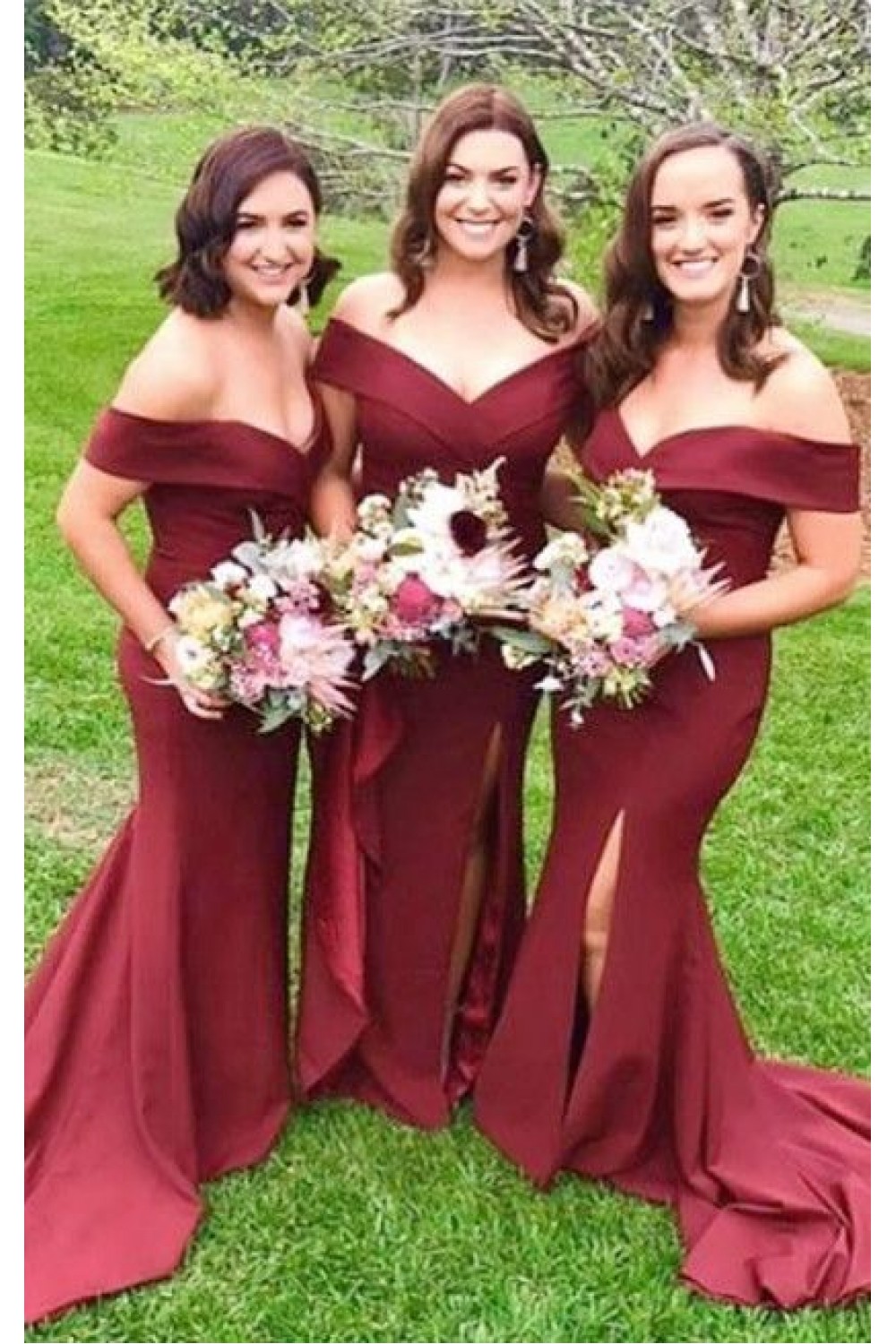 Mermaid Off-the-Shoulder Long Bridesmaid Dresses with Slit 3010283